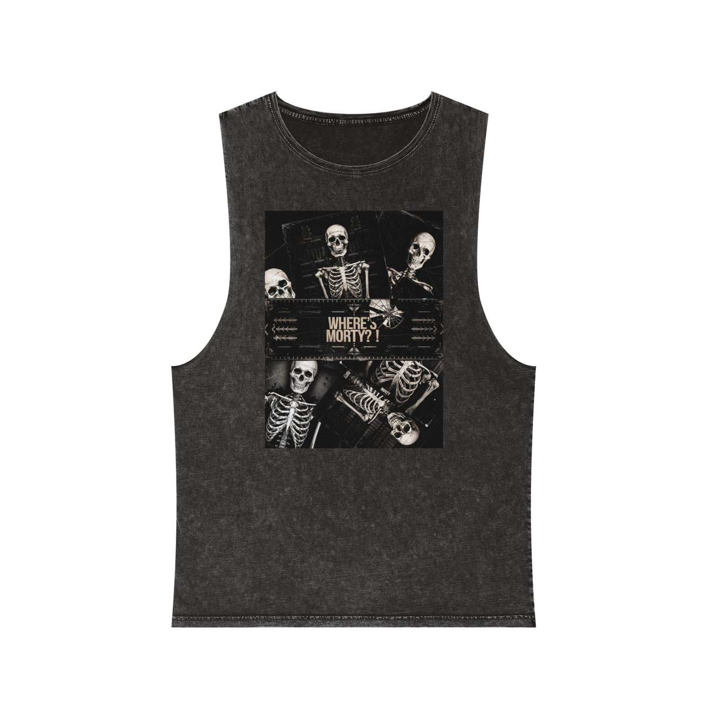 Unhinged Emporium "Where's Morty?" Stonewash Muscle Tee