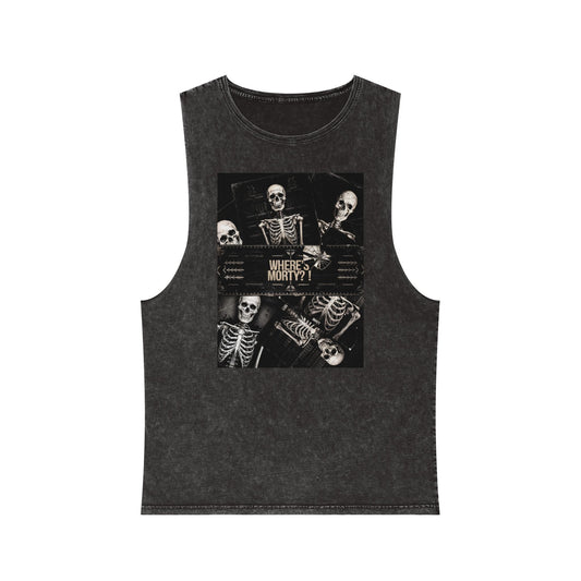 Unhinged Emporium "Where's Morty?" Stonewash Muscle Tee