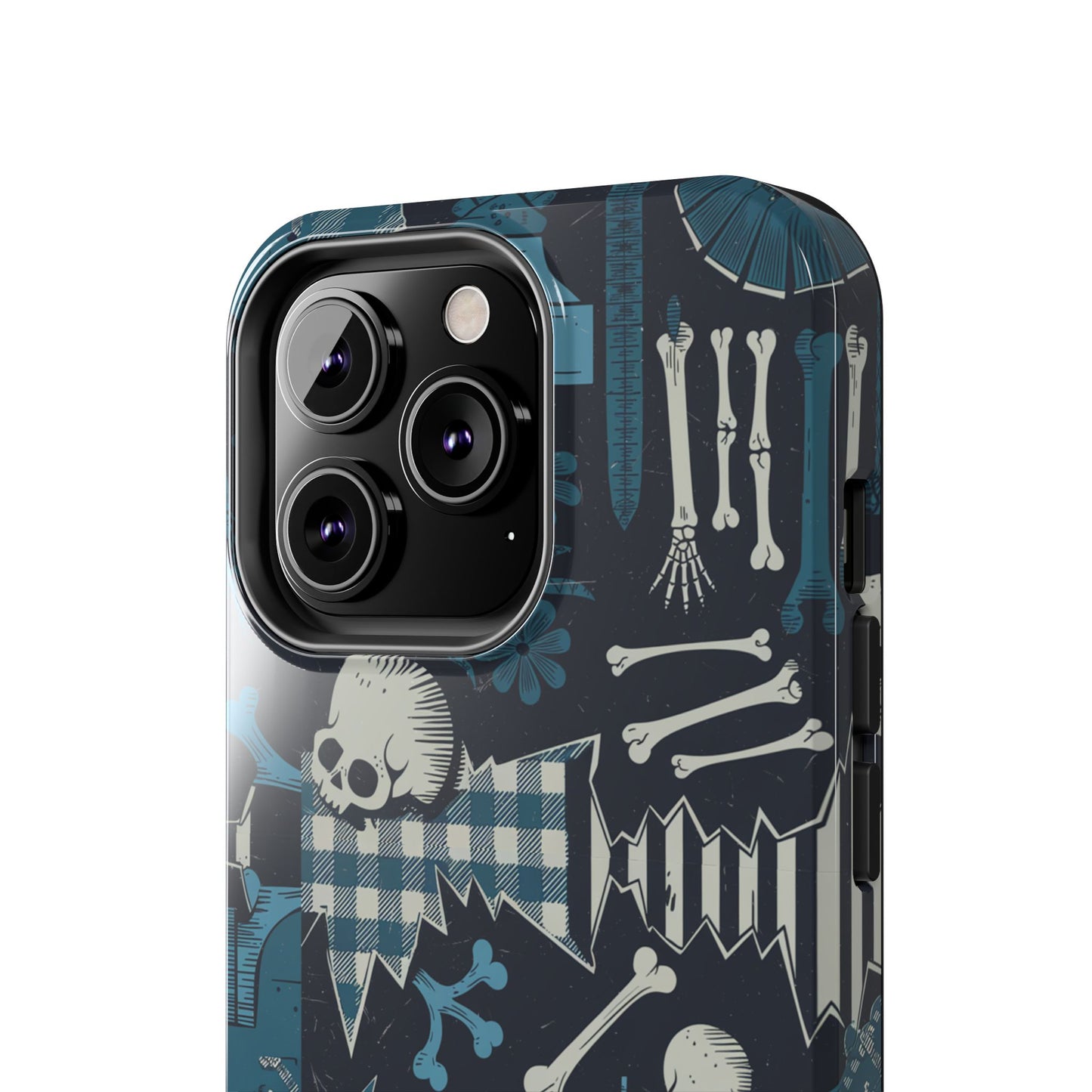 Gothic Phone Case, 'Unhinged Skulls & Gingham', Alternative Case, Punk Grunge