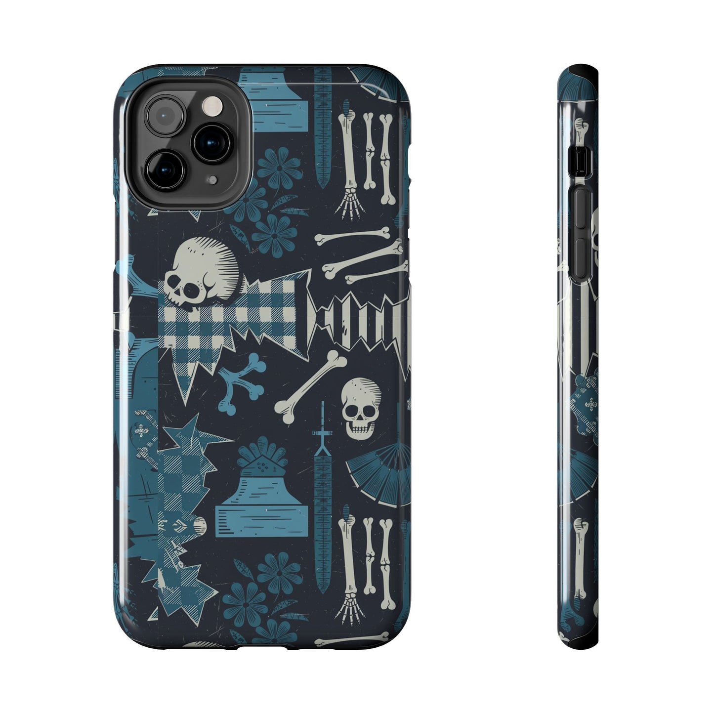 Gothic Phone Case, 'Unhinged Skulls & Gingham', Alternative Case, Punk Grunge