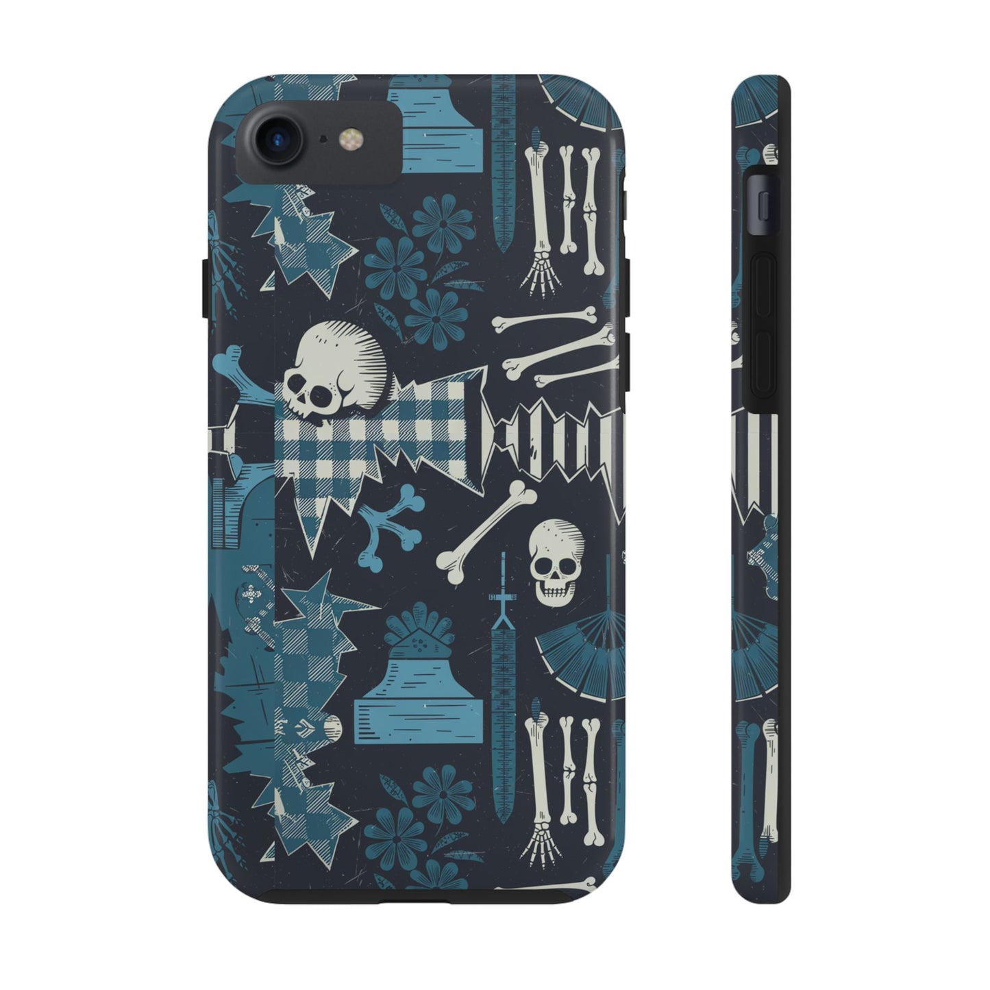 Gothic Phone Case, 'Unhinged Skulls & Gingham', Alternative Case, Punk Grunge