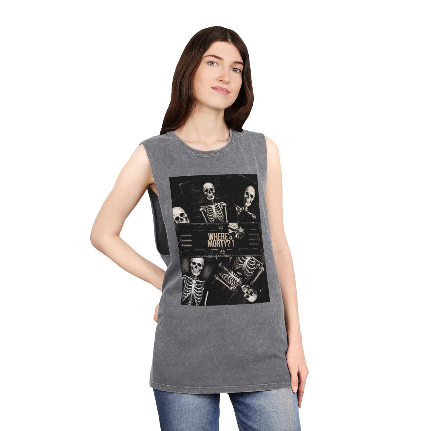 Unhinged Emporium "Where's Morty?" Stonewash Muscle Tee