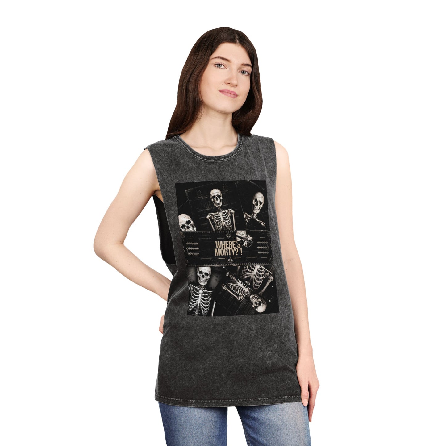 Unhinged Emporium "Where's Morty?" Stonewash Muscle Tee