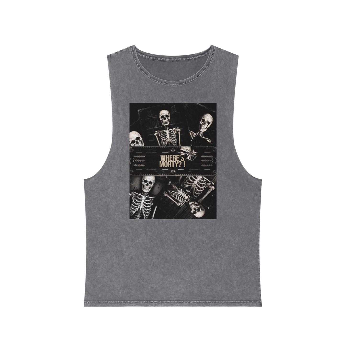 Unhinged Emporium "Where's Morty?" Stonewash Muscle Tee