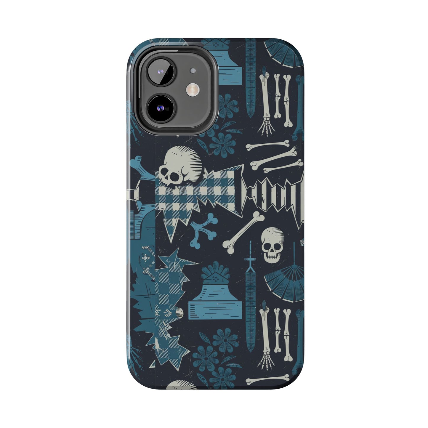 Gothic Phone Case, 'Unhinged Skulls & Gingham', Alternative Case, Punk Grunge