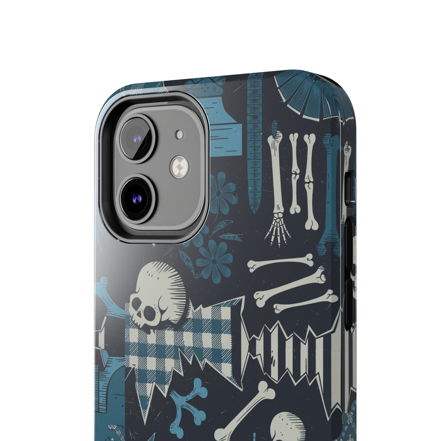 Gothic Phone Case, 'Unhinged Skulls & Gingham', Alternative Case, Punk Grunge