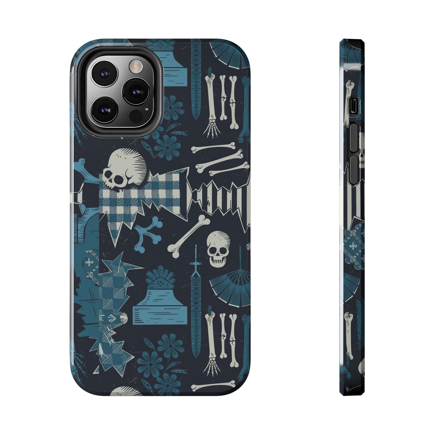 Gothic Phone Case, 'Unhinged Skulls & Gingham', Alternative Case, Punk Grunge