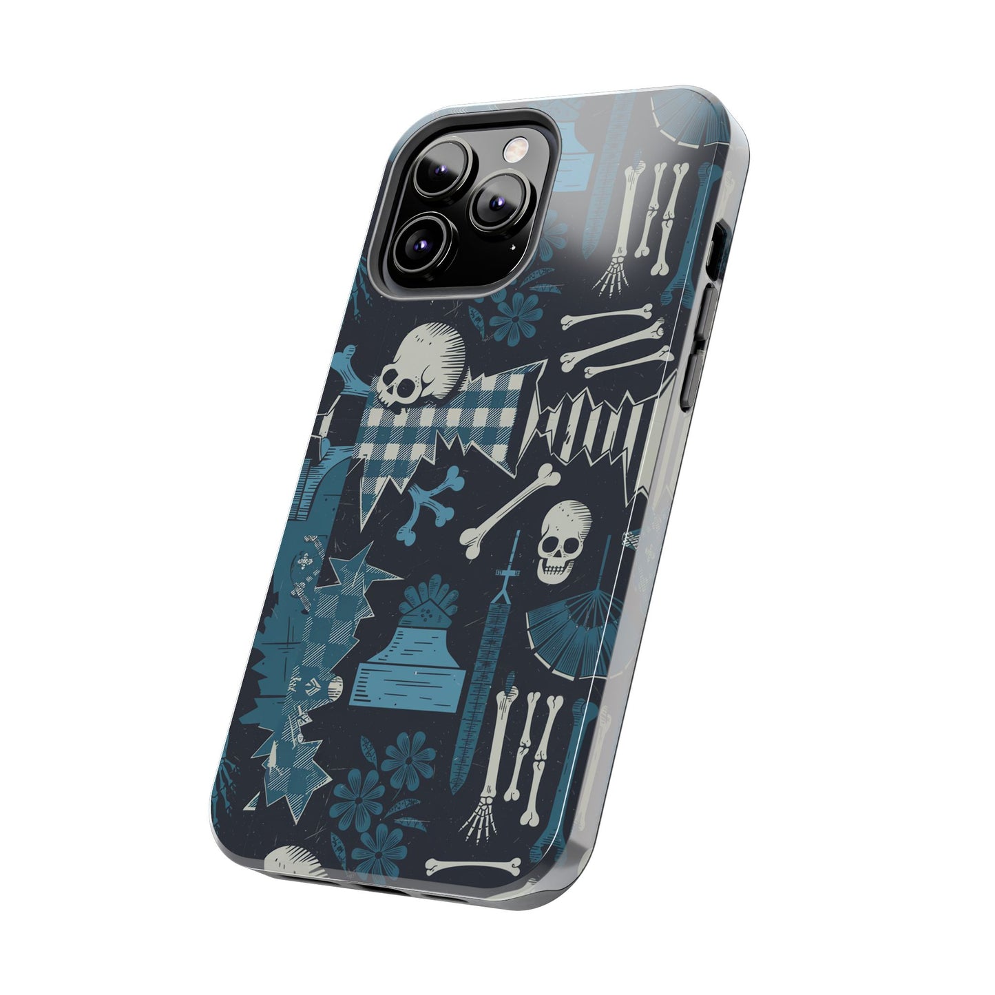 Gothic Phone Case, 'Unhinged Skulls & Gingham', Alternative Case, Punk Grunge