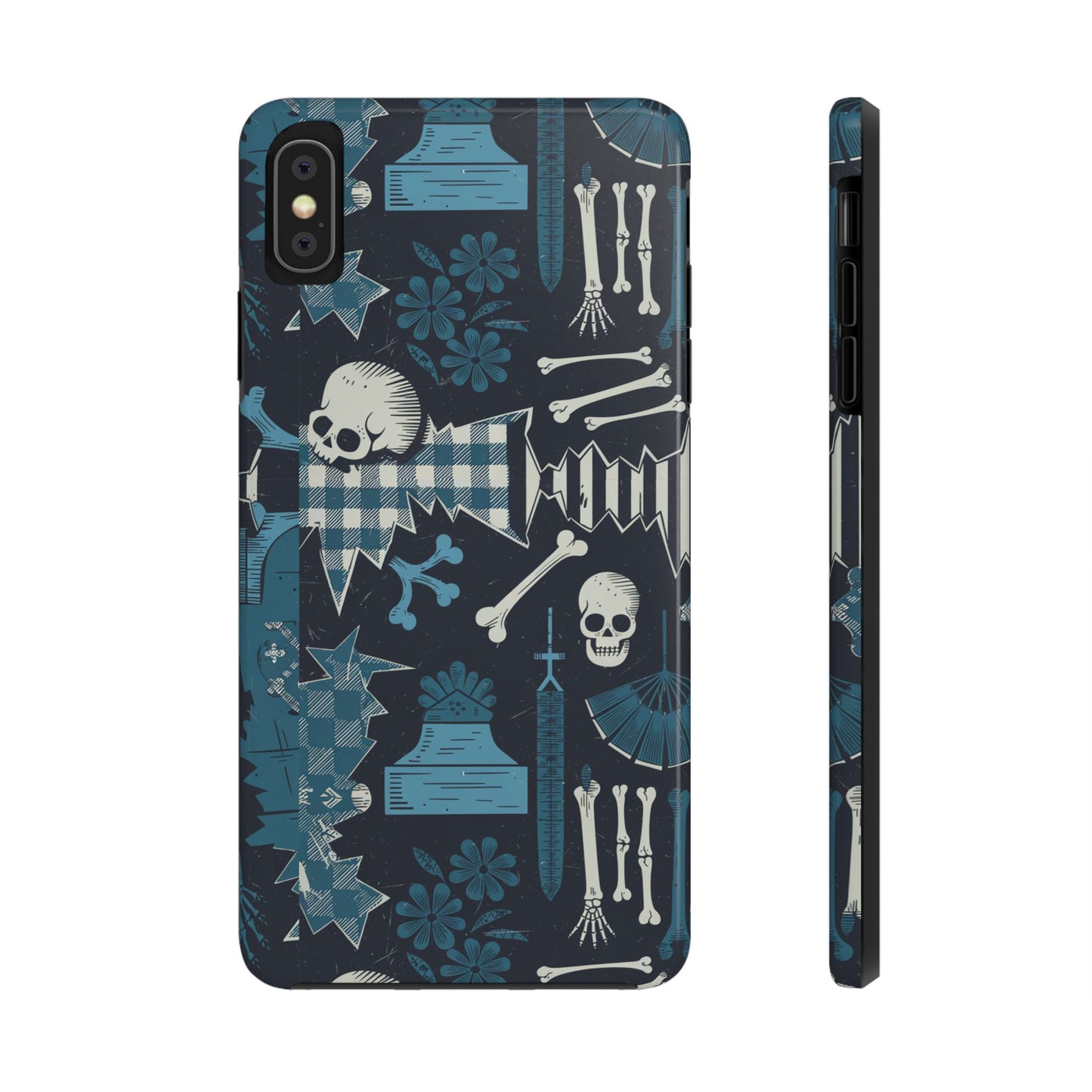 Gothic Phone Case, 'Unhinged Skulls & Gingham', Alternative Case, Punk Grunge