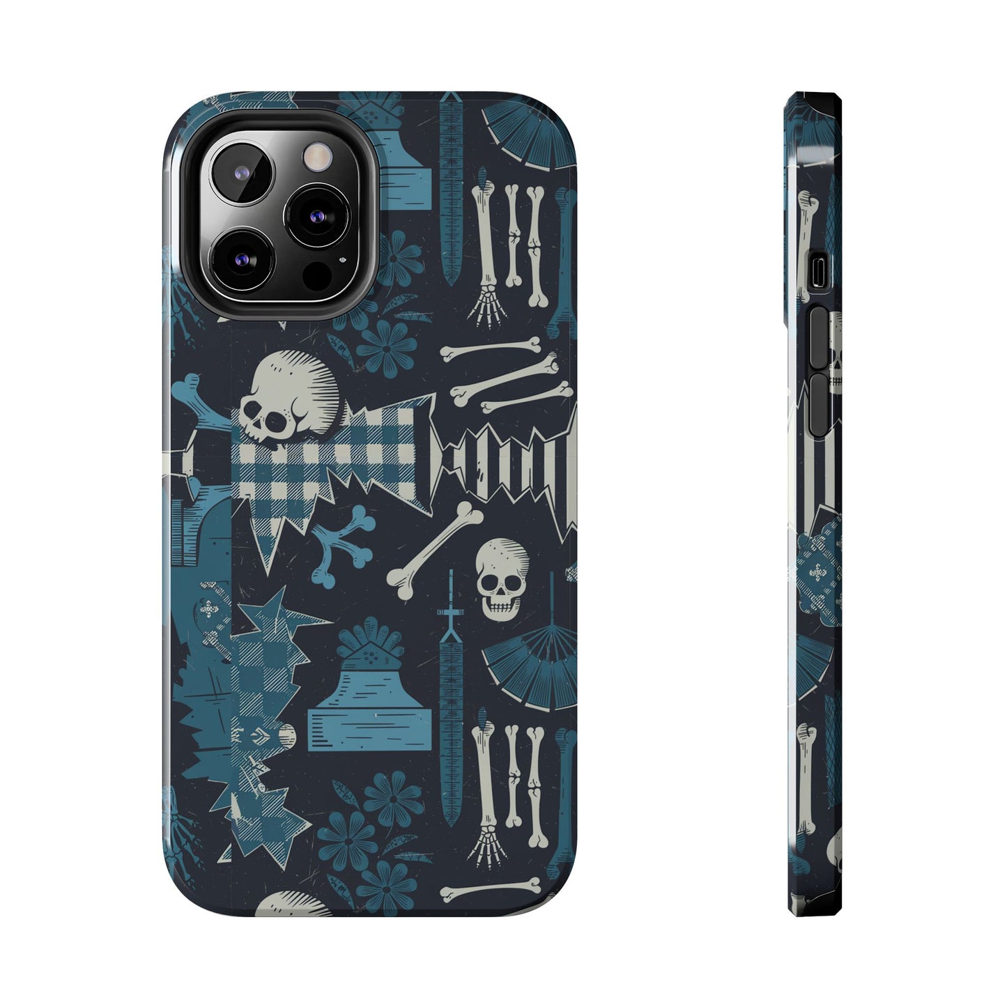 Gothic Phone Case, 'Unhinged Skulls & Gingham', Alternative Case, Punk Grunge