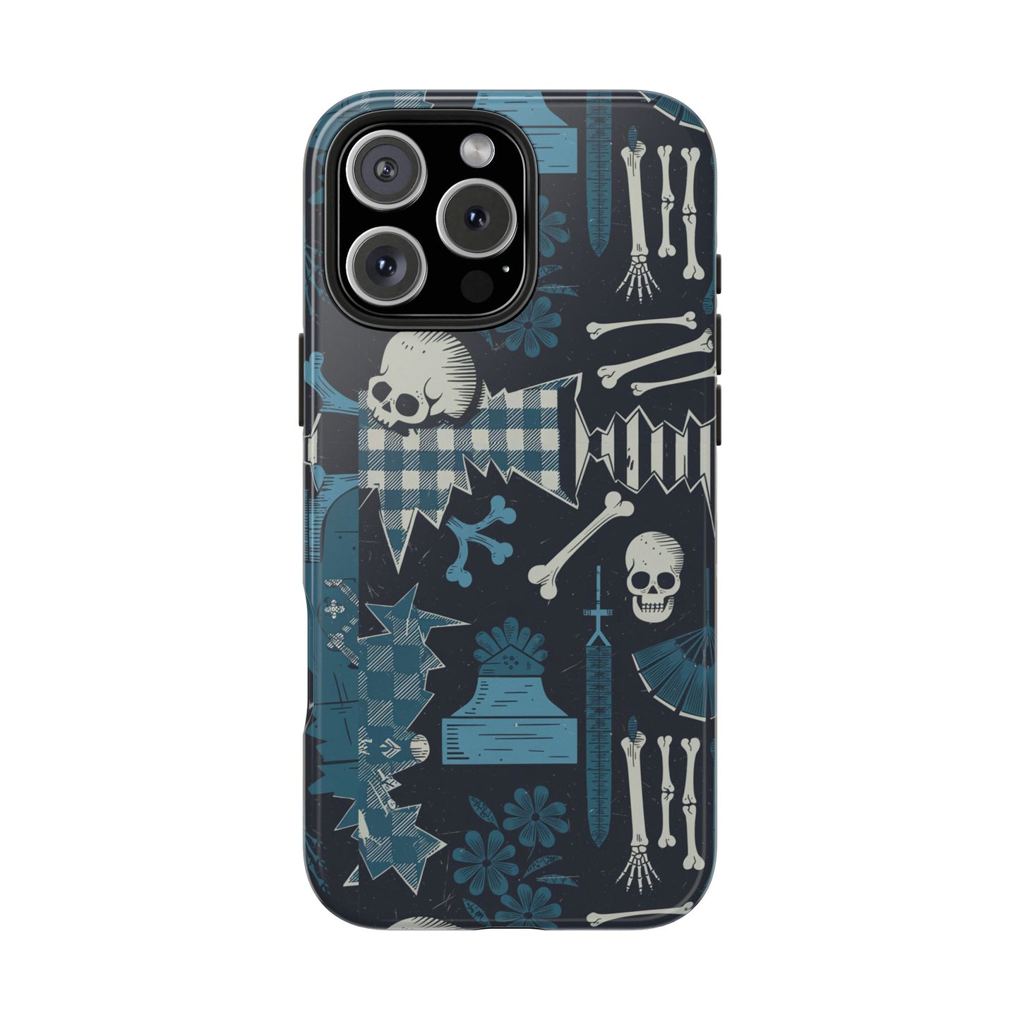 Gothic Phone Case, 'Unhinged Skulls & Gingham', Alternative Case, Punk Grunge