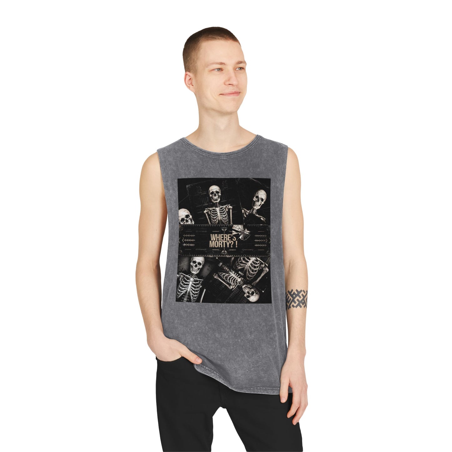 Unhinged Emporium "Where's Morty?" Stonewash Muscle Tee