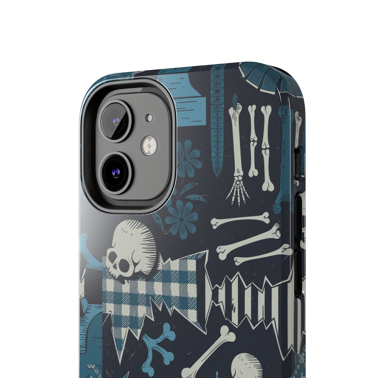 Gothic Phone Case, 'Unhinged Skulls & Gingham', Alternative Case, Punk Grunge