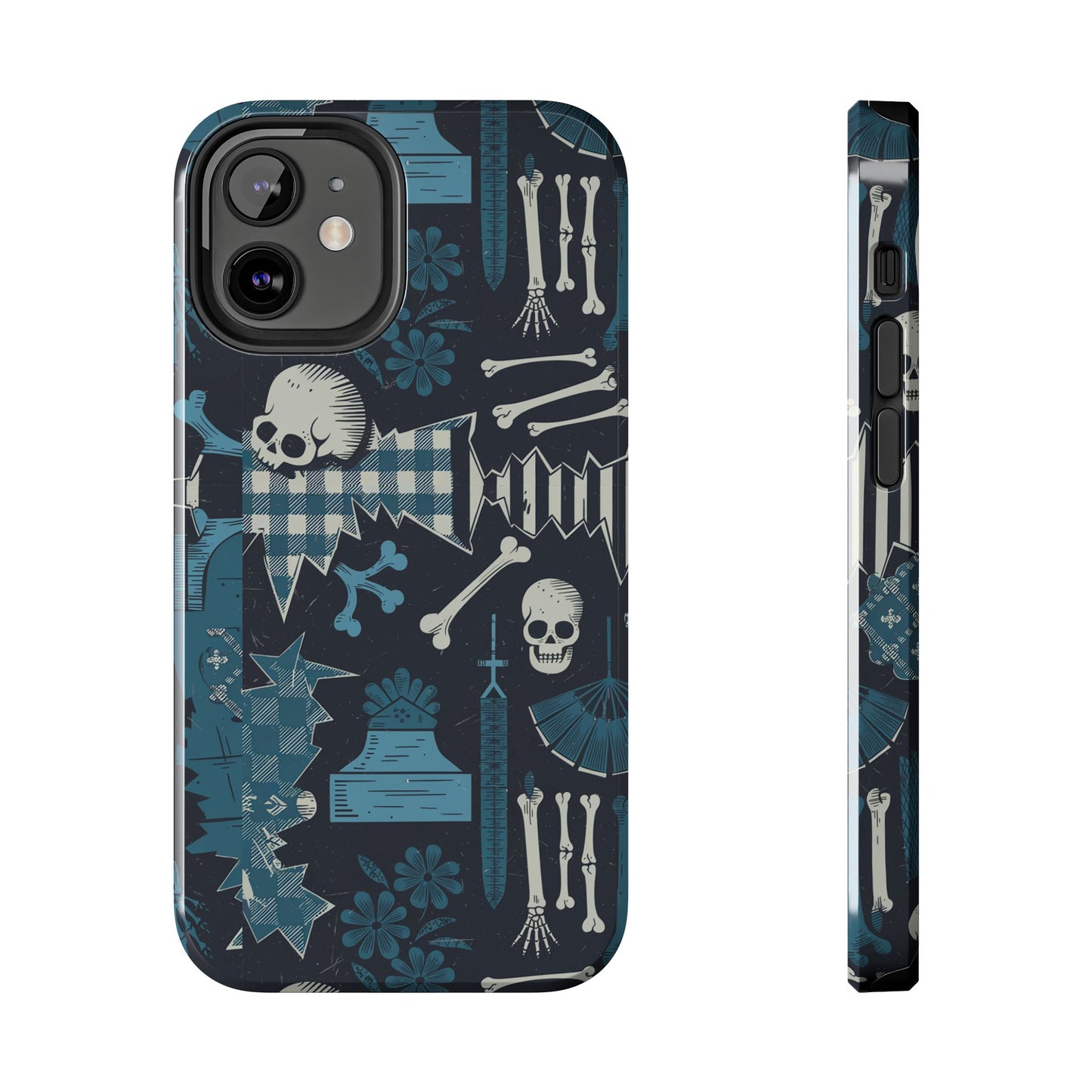 Gothic Phone Case, 'Unhinged Skulls & Gingham', Alternative Case, Punk Grunge