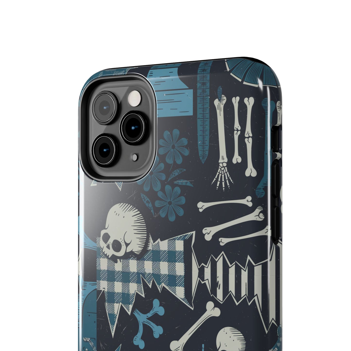 Gothic Phone Case, 'Unhinged Skulls & Gingham', Alternative Case, Punk Grunge