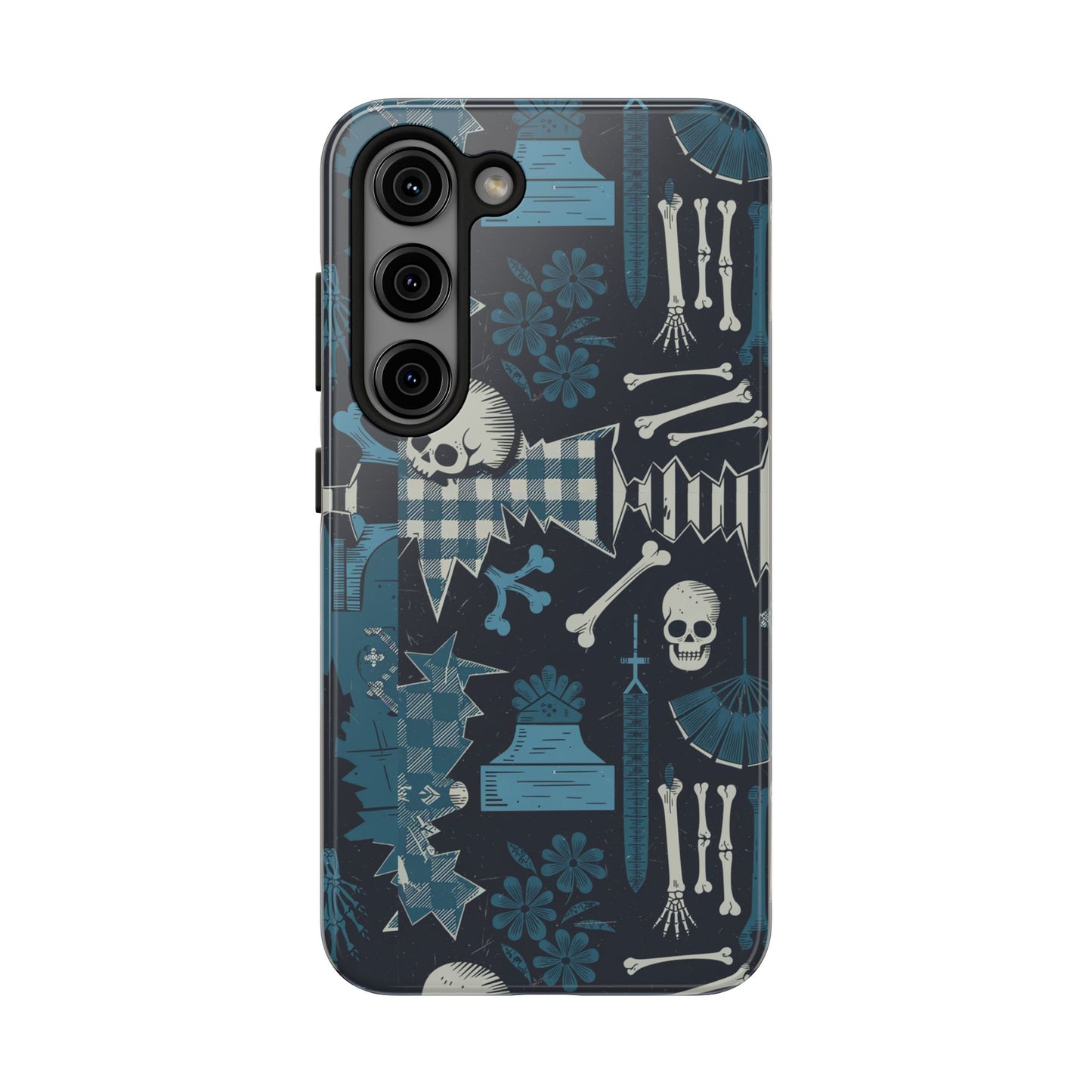 Gothic Phone Case, 'Unhinged Skulls & Gingham', Alternative Case, Punk Grunge